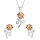Beauty and the Beast Sterling Silver Two-Tone Rose Earrings and Pendant Set