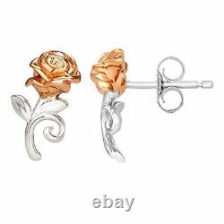 Beauty and the Beast Sterling Silver Two-Tone Rose Earrings and Pendant Set