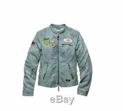 Harley Davidson Women's Firebrand Leather Jacket, Grey 97129-16VW LARGE RRP £470