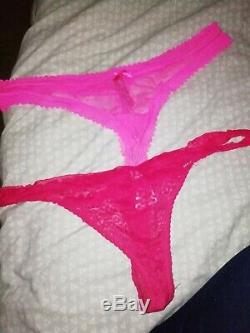 Ladies women's preowned underwear pink panties thong Size 14 hot lace. 2 pack