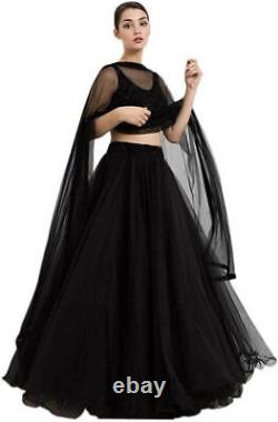 Partywear Black Net Lehenga Choli Ethnic Top Skirt New Bridal Clothing For Women