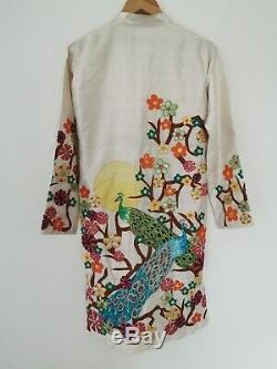 Rare Manish Arora Silk Applique Sequin Peacocks Indian Kurta Dress Size Medium