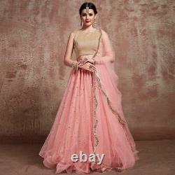 Sexy Bridal Dress Wedding Pink Net Lehenga Choli Dupatta Party Wear Clothing New